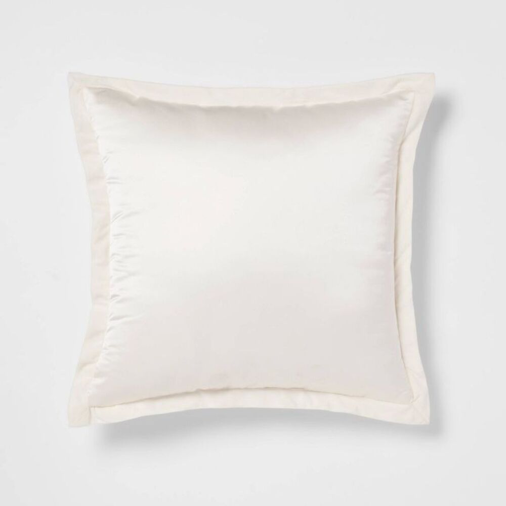 Open Box - Threshold - 24"x24" Luxe Euro Sateen with Velvet Tr Ivory/White